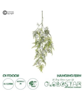 GloboStar® Artificial Garden FERN HANGING BRANCH 20410 Τεχνητό Διακοσμητικό Κρεμαστό Φυτό Φτέρη Υ89cm